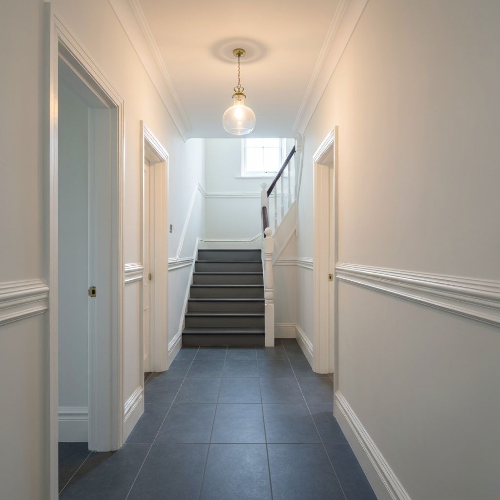 Freshly plastered and painted hallway