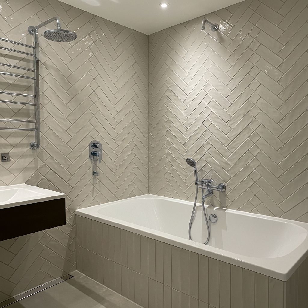 Luxury bathroom with herringbone tiling