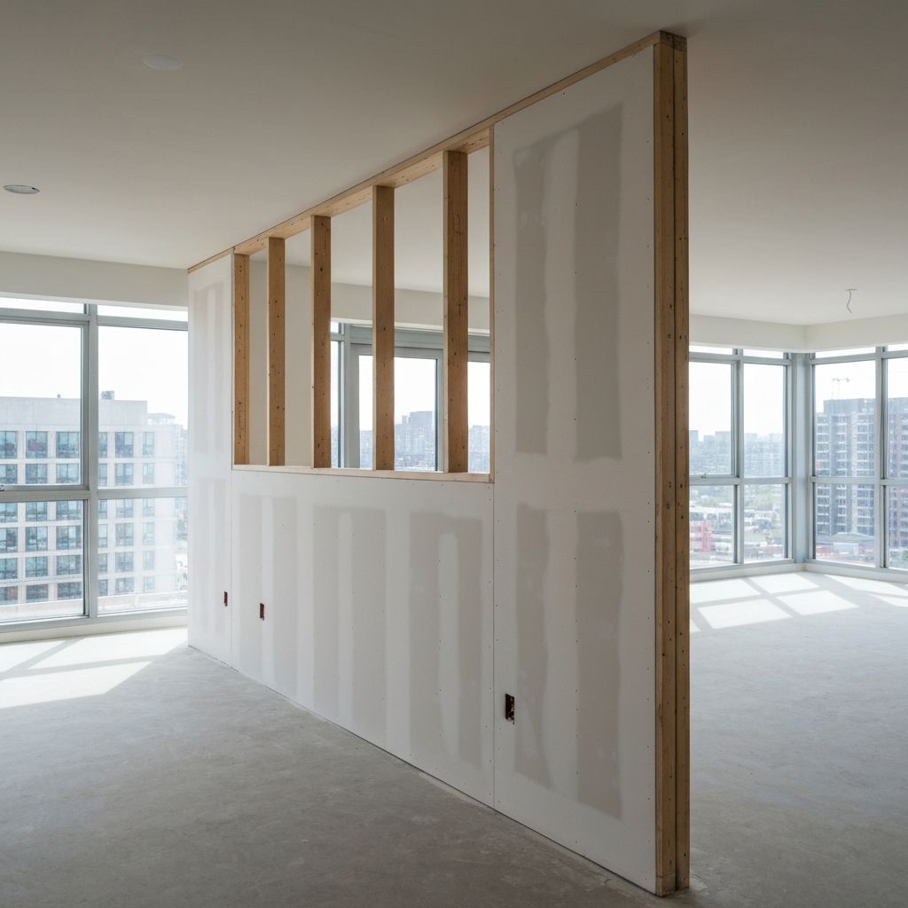Plasterboard stud wall with smooth finish